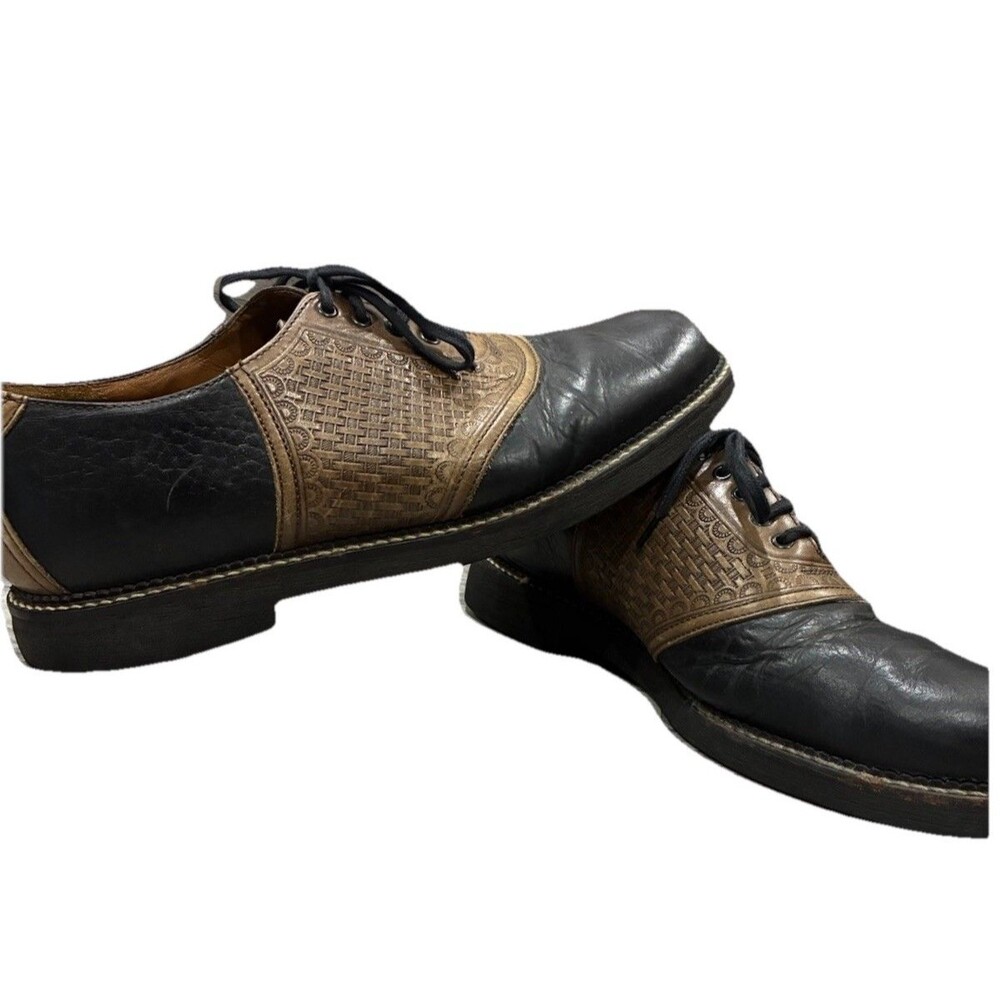 H. R. TRASK Lace Up Oxford 2-Tone Leather Saddle Shoes Bozeman Montana Sz 10.5M